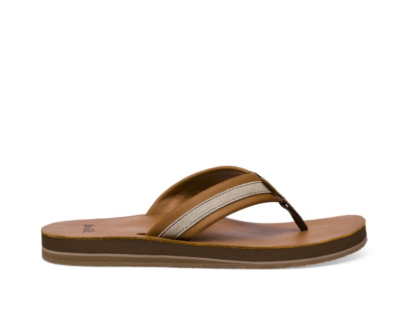 Sanuk Hullsome Leather St Hemp Men\'s Flip Flops Brown | Canada 295RVD